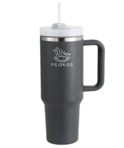 PEISKOS 1200ml Tumbler with Handle Straw Stainless Steel Vacuum Mug - Charcoal Grey