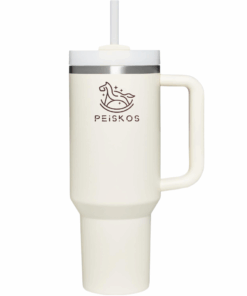 PEISKOS 1200ml Tumbler with Handle Straw Stainless Steel Vacuum Mug - Cream