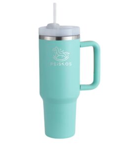 PEISKOS 1200ml Tumbler with Handle Straw Stainless Steel Vacuum Mug - Lake Blue