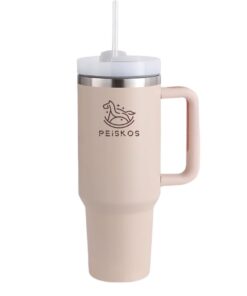 PEISKOS 1200ml Tumbler with Handle Straw Stainless Steel Vacuum Mug - Rose Quartz