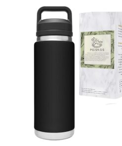 PEISKOS 800ml Vacuum Insulated Flask Stainless Steel Bottle with Chug Cap - Dark Black