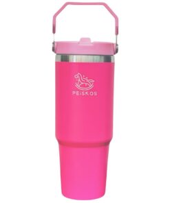 PEISKOS 890ml Stainless Steel Tumbler with Straw Vacuum Insulated Flask - Barbie Pink