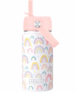 PEISKOS Insulated Water Bottle Leak Proof Flask with Straw for Kids 400ML - Rainbow