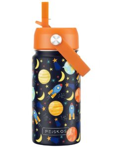 PEISKOS Insulated Water Bottle Leak Proof Flask with Straw for Kids 400ML - Space