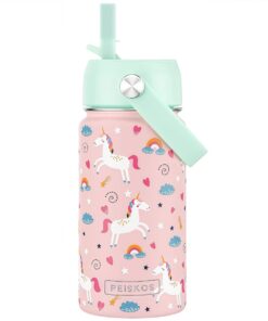 PEISKOS Insulated Water Bottle Leak Proof Flask with Straw for Kids 400ML - Unicorn