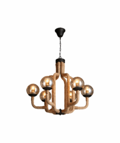 Pendant Chandelier Industrial Rope 6 Lights Hanging with Glass Shade