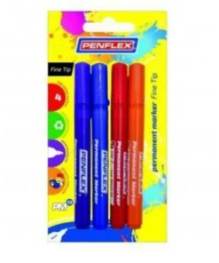 Penflex Permanent Markers Fine Tip Pack of 4 Assorted Bright Colours