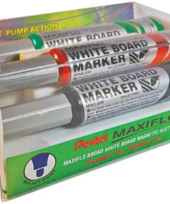 Pentel Maxiflo Whiteboard Markers 6mm Nib - Set of 4 Plus Magnectic Duster