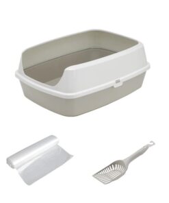 Perfect Pets - Large Rim Open Top Cat Litter Pan, Scoop & Liner Bags Bundle - Grey