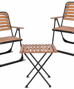PERILLA - Camping/Picnic Folding Wooden Chairs & Table Set (3 Pcs) - ROMEE