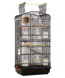 Pet All in 1 Open Top Iron Mesh Bird Cage with Interactive Toys (93cm) - Black