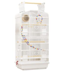 Pet All in 1 Open Top Iron Mesh Bird Cage with Interactive Toys (93cm) - White