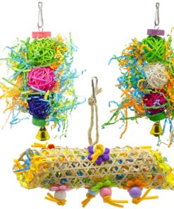 Pet Bird Parrot Colourful Shredded Hanging Interactive Play Toy Set Of 3