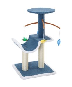 Pet Cat Scratch Tree Blue Condo with Interactive Mobile