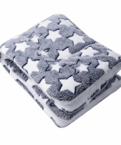 Pet Dog Cat Blanket Soft Fleece Pad Thickened Bed Rug- Grey Star and White - XL