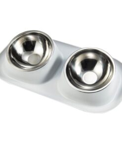 Pet Dog & Cat Double Stainless Steel Bowls and None Slip Holder Grey (40cm)