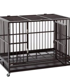 Pet Dog & Cat Heavy Duty Metal Kennel Cage With Wheels & Removable Tray - M