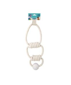 Pet Dog Toy Tug-Rope Triple With Ball (1 Individual Toy) - White
