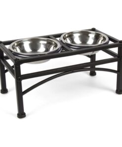 Pet Feeder, Stainless Steel Raised Dog Food Bowls with Frame - Black - M