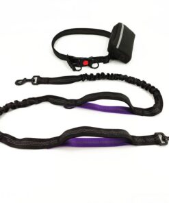 Pet Hands-Free Dog Leash With Zipper Pouch Reflective Running Lead - Purple
