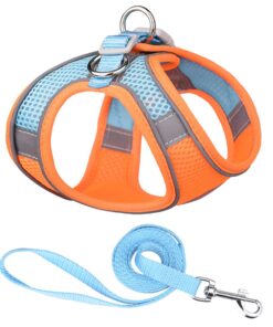 Pet Harness Leash Set Adjustable Step in Pet Harness No Pull Dog Harness - Orange+Blue - S