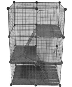Pet Heavy Duty Cage Enclosure 3 level - Cats & Other Animals (75x39x109cm) - Black