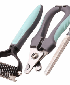 Pet Nail Trimmer Scissors with File & Pet Comb Massage Set - Large 17 Teeth - Mint Green