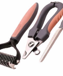 Pet Nail Trimmer Scissors with File & Pet Comb Massage Set - Large 17 Teeth - Pink