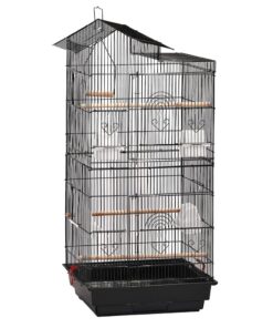 Pet Open Top Double Door Budgie Bird Condo Cage with Accessories (100cm) - Black