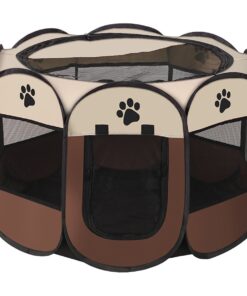 Pet Playpen Of Foldable Octagonal ,Waterproof Portable Dog/Cat Pet Playpen - Coffee