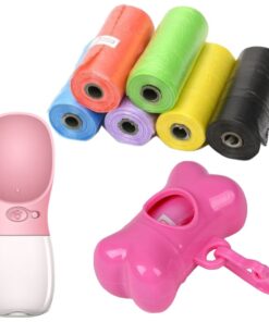Pet Portable Drinking Bottle, Poop Bags & Bag Dispenser Walking Essentials