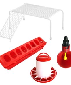 Pet Poultry Automatic Feeders, Watering Dish & Cage Chicken Stand Set of 4