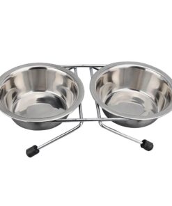 Pet Raised Food Water Double Bowl Stainless Steel Feeder (16.5cm)
