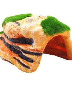 Pet Reptile Orange Moss Covered Hideout Cave for Habitat Decor (12cm)