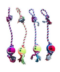 Pet Rope & Ball Tug Toys (Pack of 4) Assorted Colours