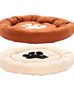 Pet Round Bed Fleece Set Of 2 Plush 59cm - White, Brown