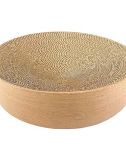 Pet Safe Durable Round Corrugated Scratch Board Lounging Bed (40x10cm) - Brown