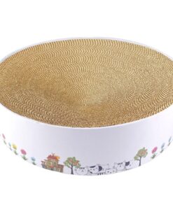 Pet Safe Durable Round Corrugated Scratch Board Lounging Bed (40x10cm) - White