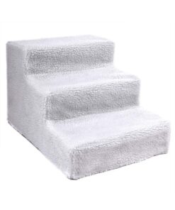 Pet Stairs Detachable Three-Story Staircase Assembly with Plush Cover - White