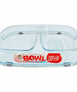 Pet Twin Cat Feeder Double Bowl (Non-Slip) - Blue Transparent