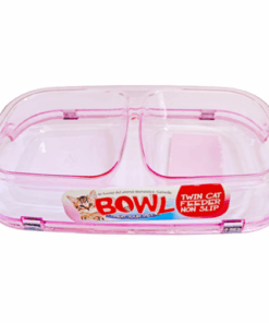 Pet Twin Cat Feeder Double Bowl (Non-Slip) - Pink