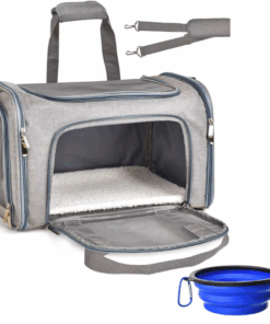 Pet Ventilated Collapsible Mesh Travel Carrier with Pet Bowl Fleece Pet Bed