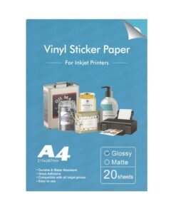 PET Vinyl White Printable Glossy Sticker Paper A4 ( 20 Sheets )