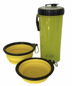 Pet Water and Food Bottle with 2 Silicone Bowls - Yellow