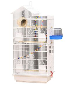 Pet Waterproof Open Top Metal Bird Cage Condo with Interactive Toys (100cm) - White