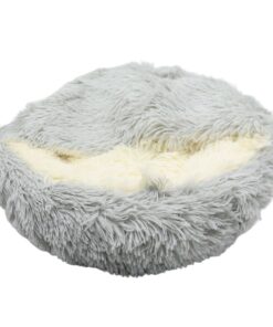 Petâs Soft Fluffy Round Plush Cave House Bed - Grey