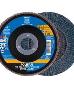 PFERD POLIFAN flap disc PFC 115x22.23 mm conical Z120 Uni. Line PSF STEELOX steel/stainless steel