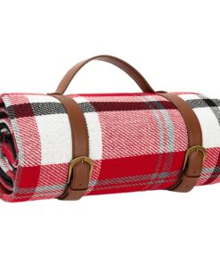 Picnic Blanket Large Foldable Outdoor Camping Picnic Beach Mat with Handle - Red