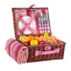 Pink Design Wicker Picnic Basket with Cooler Bag for 4 People