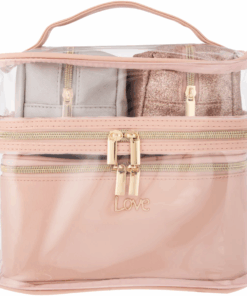 Pink Glitter Love Toiletry Bag Set 4 Piece